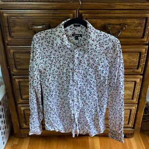Express white and red floral dress shirt